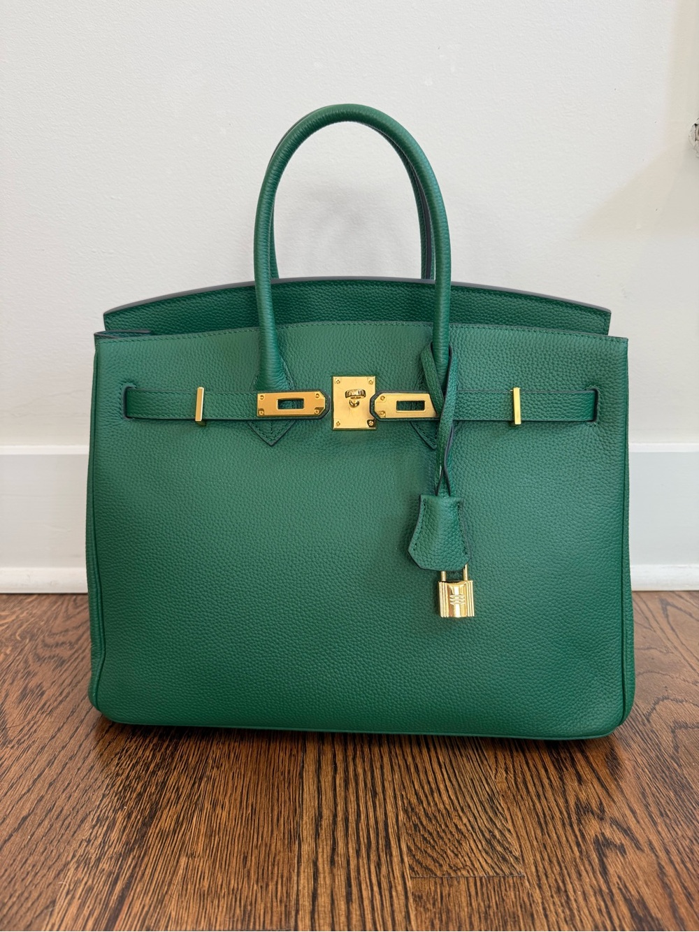 Emerald Leather, 35cm Top-Handle Satchel with Gold Hardware - Picture 3 of 7